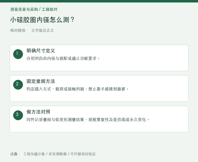 小硅胶圈内径怎么测？锥规拉伸与自由尺寸不要混用：原创工程核对路径示意