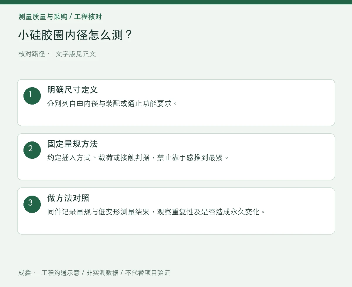 小硅胶圈内径怎么测?锥规拉伸与自由尺寸不要混用 三步核对图