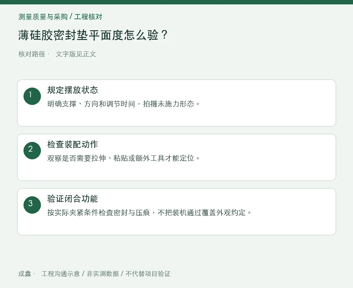 薄硅胶密封垫平面度怎么验?自由翘曲与装配贴合分开看 三步核对图