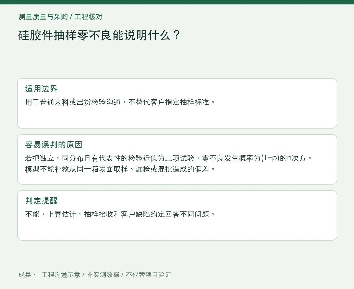 硅胶件抽样零不良能说明什么?用二项模型理解不良率上界 适用边界与判定提醒图