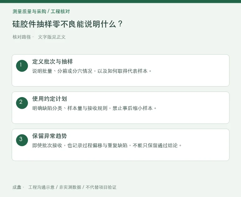 硅胶件抽样零不良能说明什么？用二项模型理解不良率上界：原创工程核对路径示意