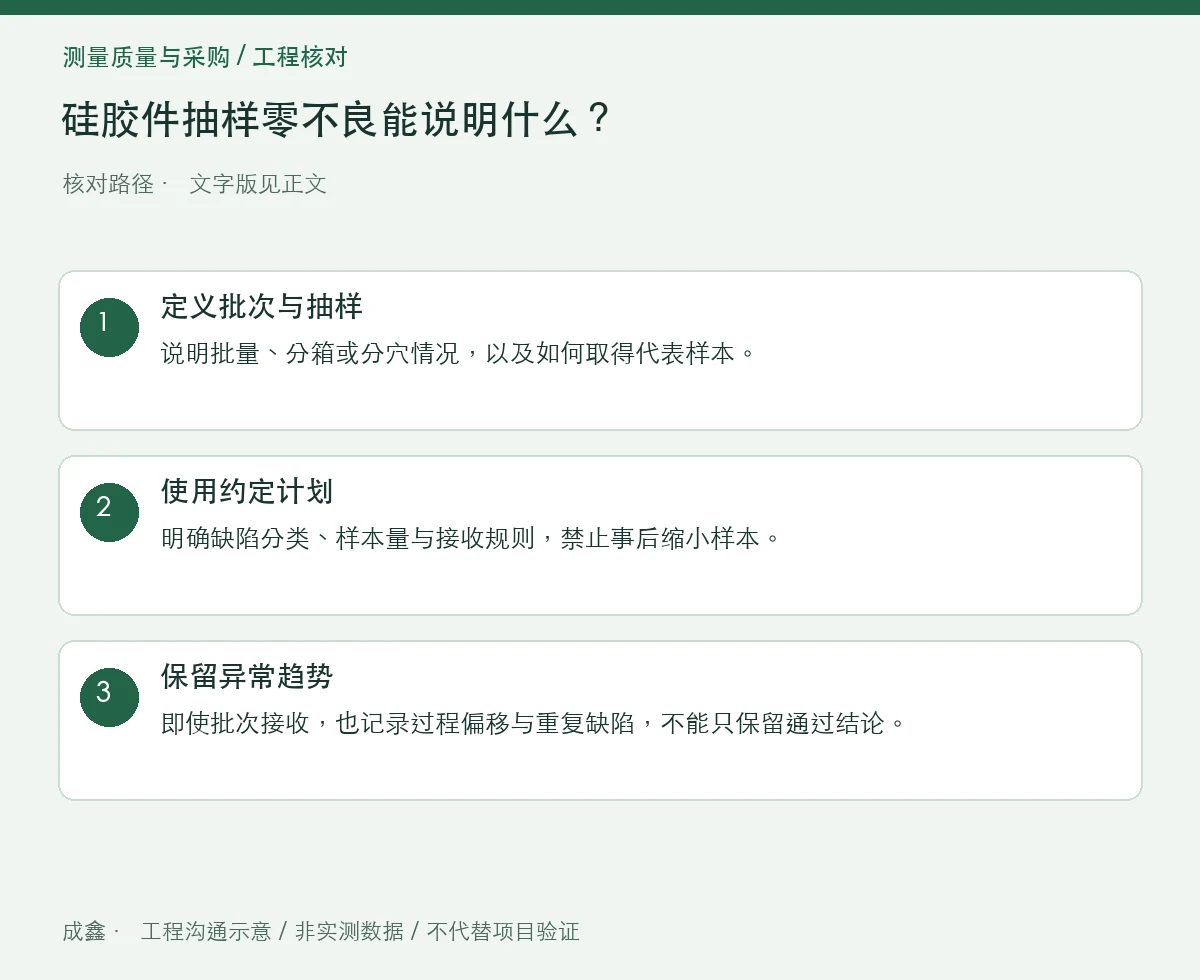 硅胶件抽样零不良能说明什么?用二项模型理解不良率上界 三步核对图