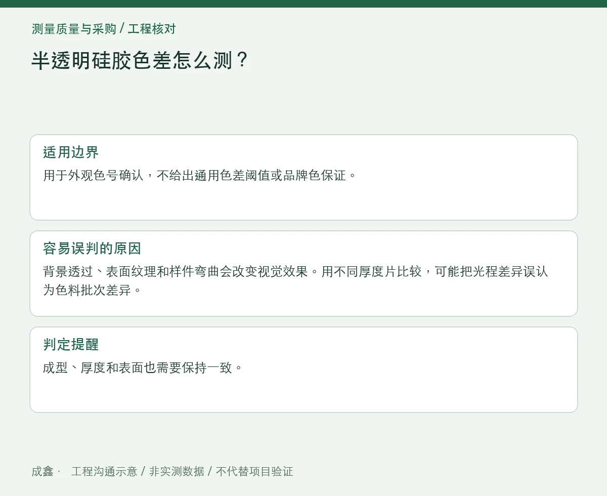 半透明硅胶色差怎么测？背景、厚度和观察方向固定 适用边界与判定提醒图