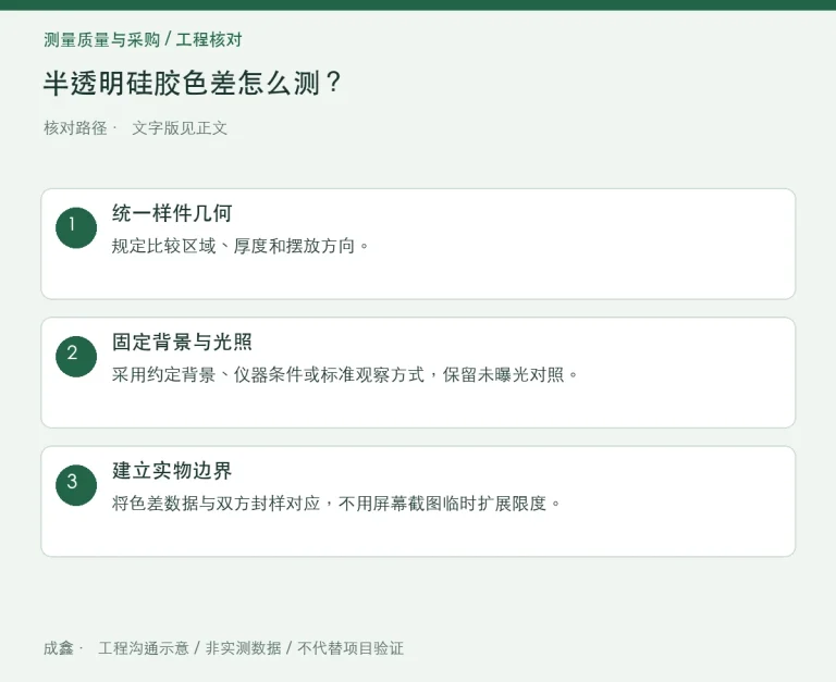 半透明硅胶色差怎么测？背景、厚度和观察方向固定：原创工程核对路径示意