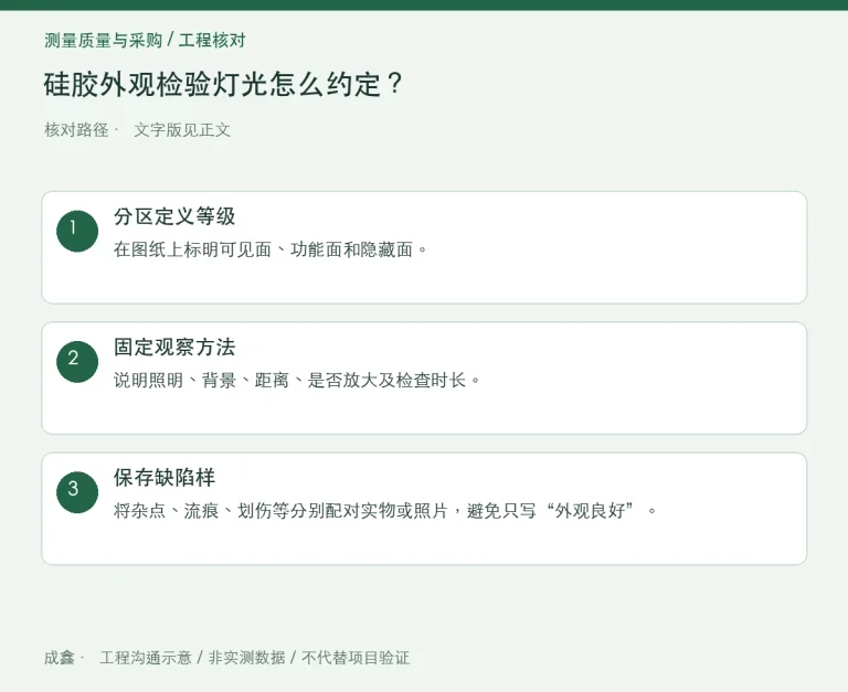 硅胶外观检验灯光怎么约定？距离、背景与缺陷位置：原创工程核对路径示意