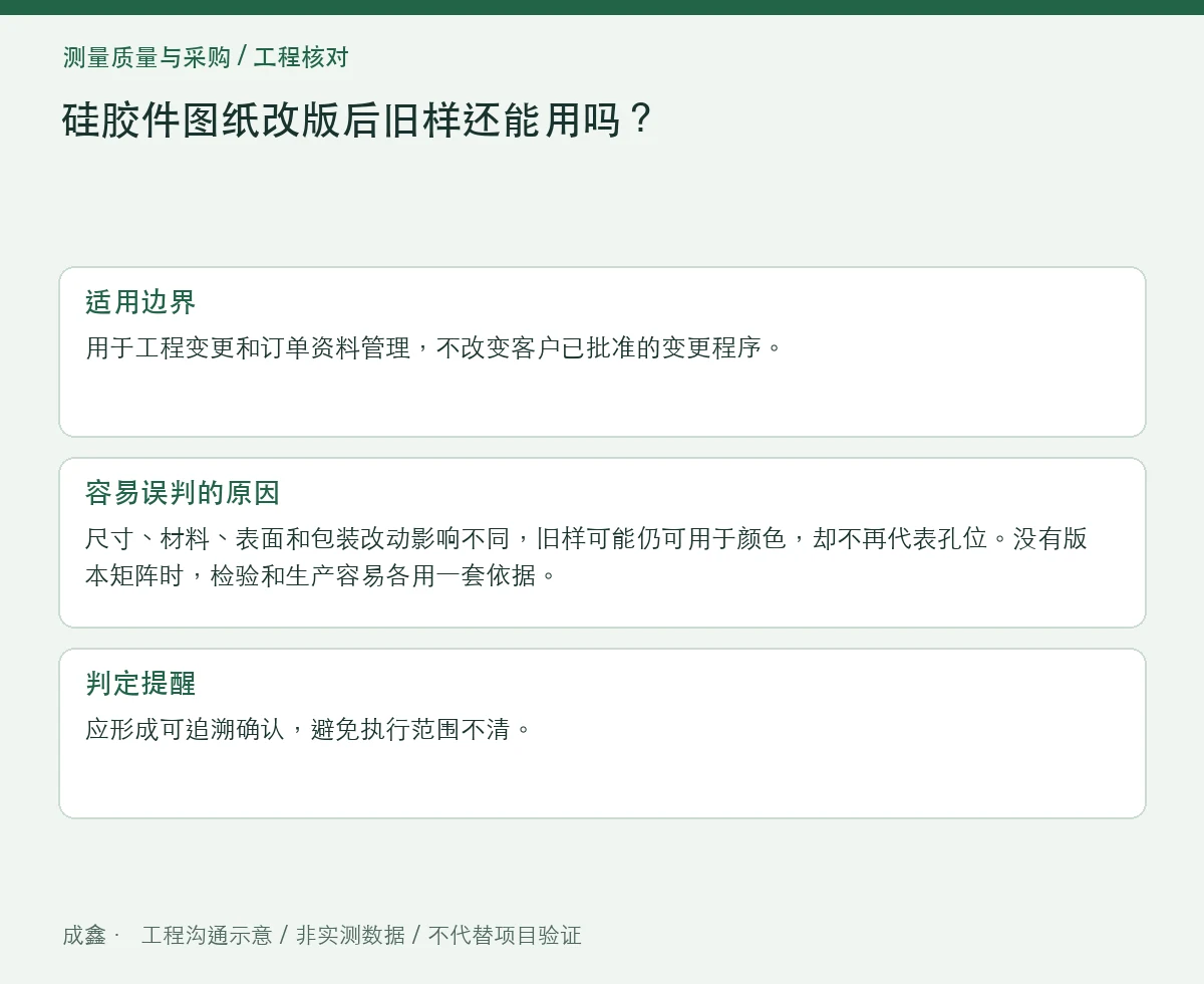硅胶件图纸改版后旧样还能用吗？版本、样品与订单三方对应 适用边界与判定提醒图