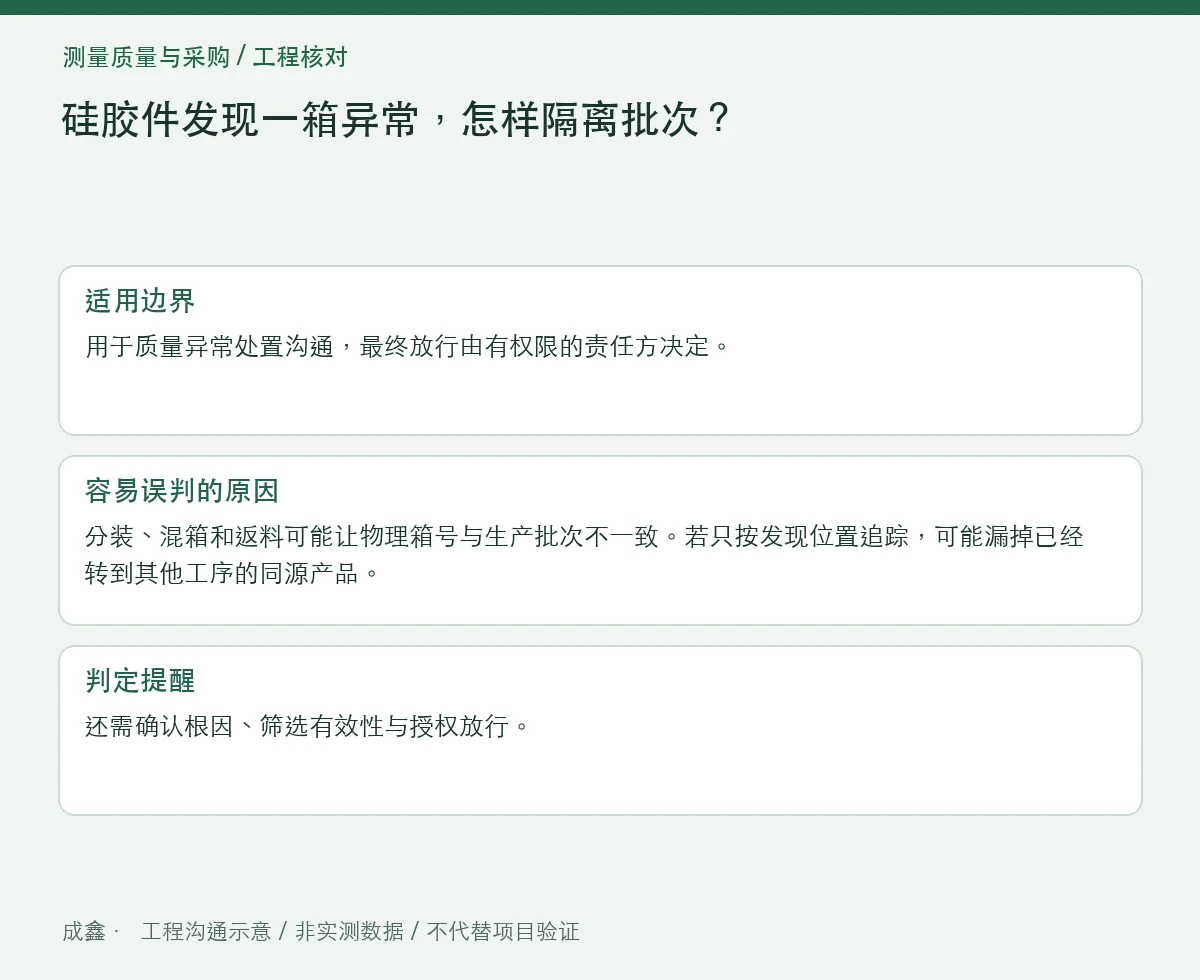 硅胶件发现一箱异常,怎样隔离批次?时间、模穴与周转边界 适用边界与判定提醒图