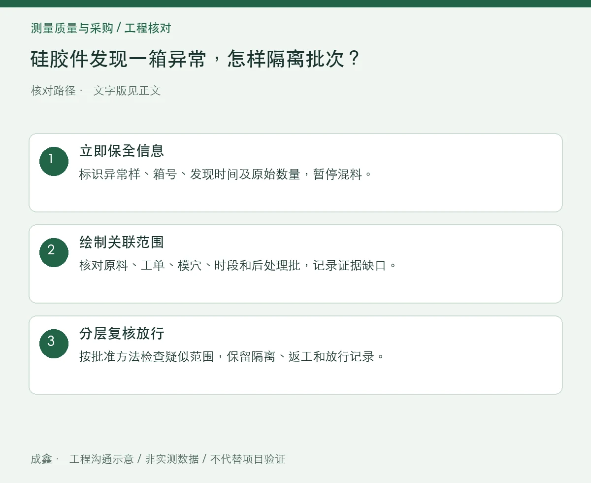 硅胶件发现一箱异常,怎样隔离批次?时间、模穴与周转边界 三步核对图