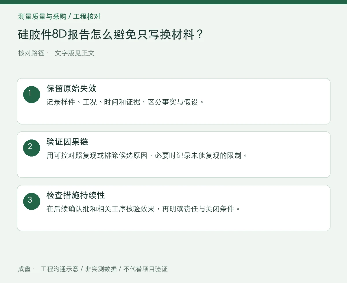 硅胶件8D报告怎么避免只写换材料?临时措施与根因验证 三步核对图