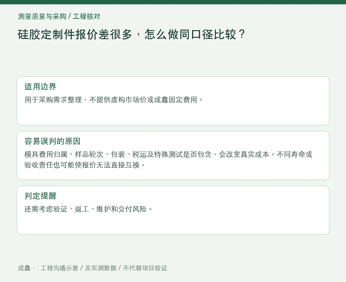 硅胶定制件报价差很多,怎么做同口径比较?模具、检验与交付范围 适用边界与判定提醒图