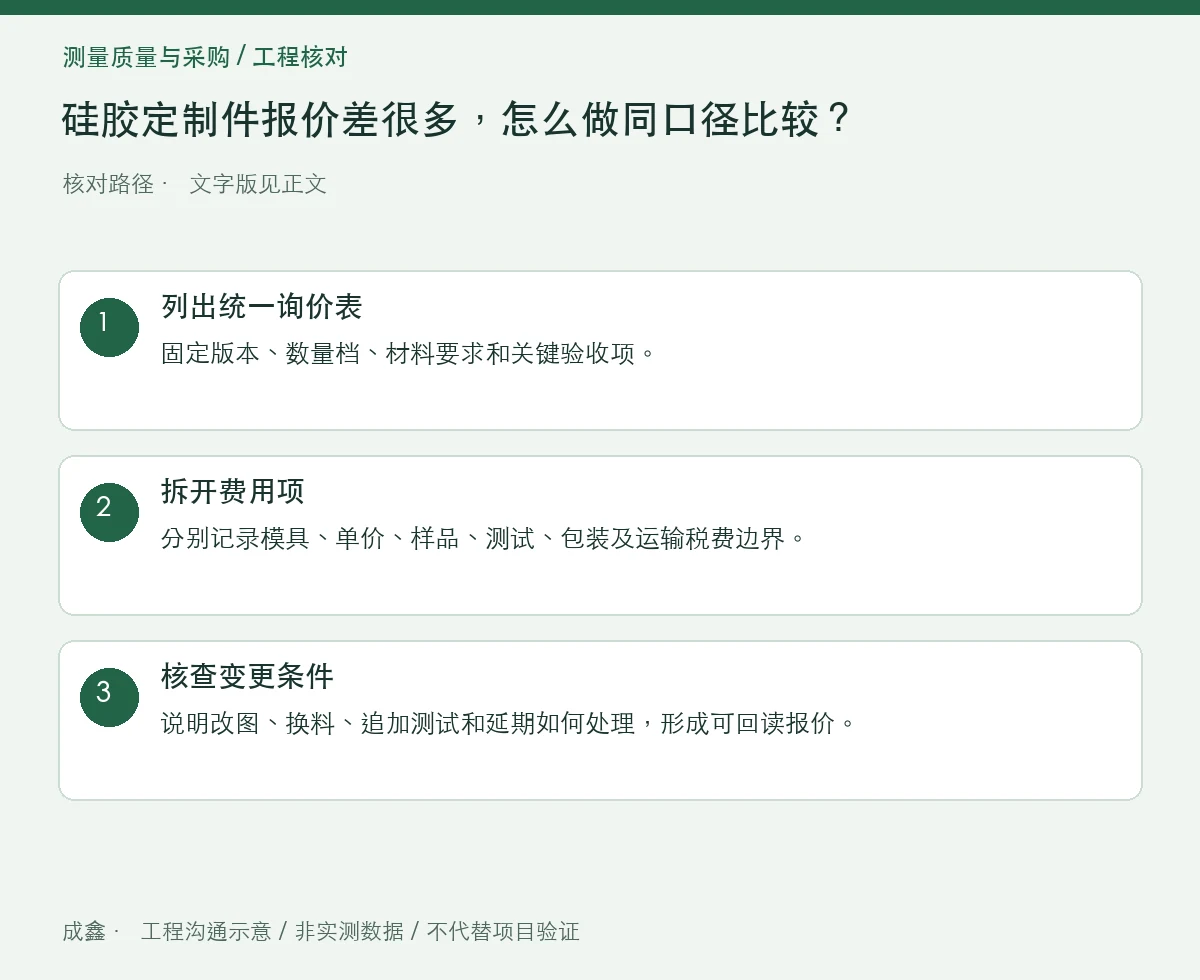 硅胶定制件报价差很多,怎么做同口径比较?模具、检验与交付范围 三步核对图