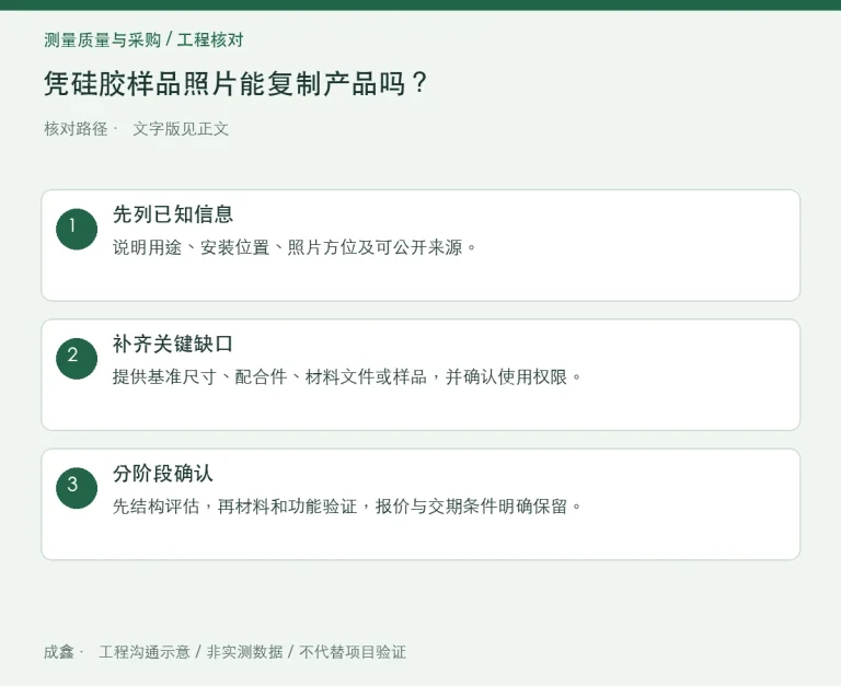 凭硅胶样品照片能复制产品吗？尺寸、材料与装配信息缺口：原创工程核对路径示意