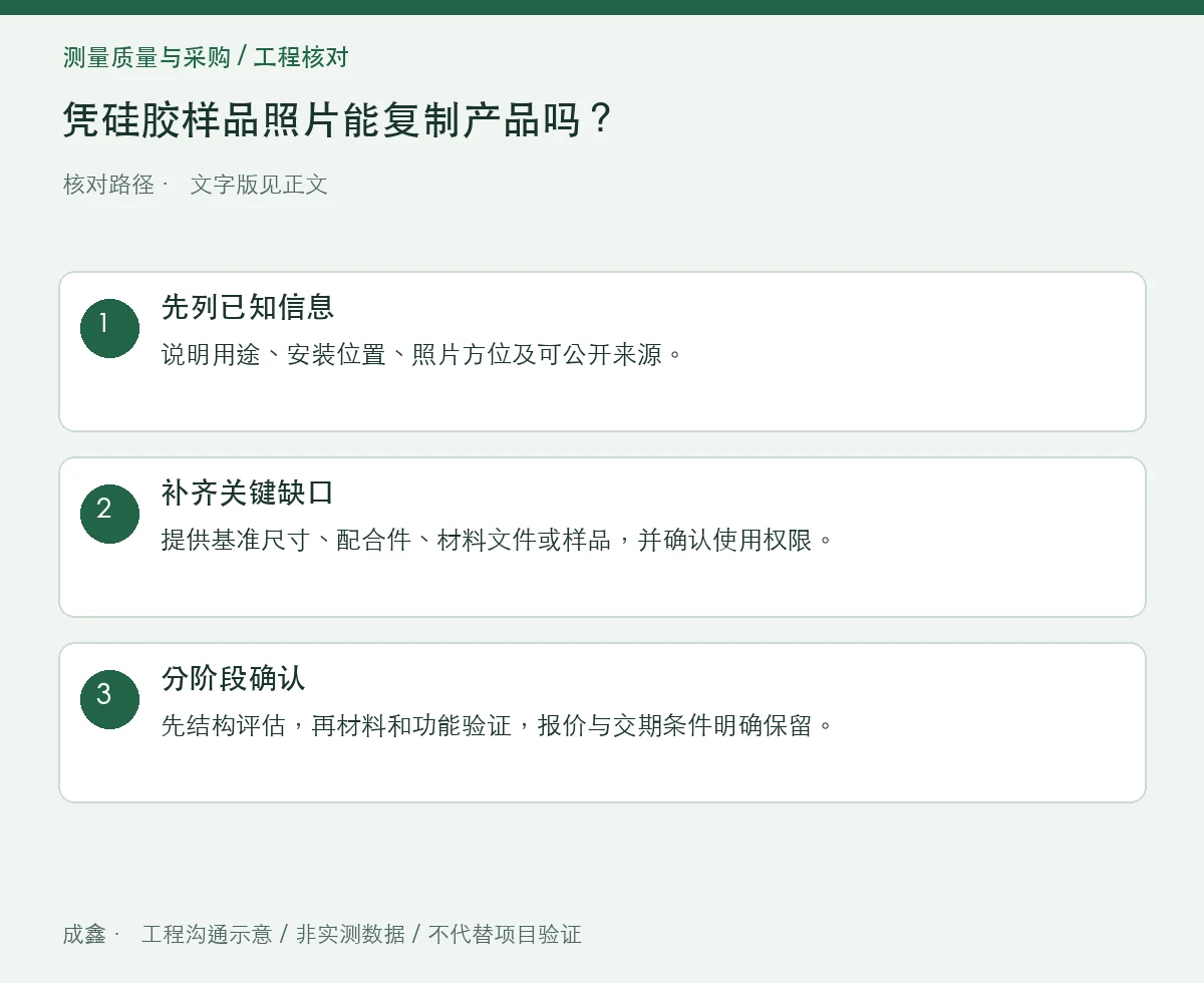 凭硅胶样品照片能复制产品吗？尺寸、材料与装配信息缺口 三步核对图