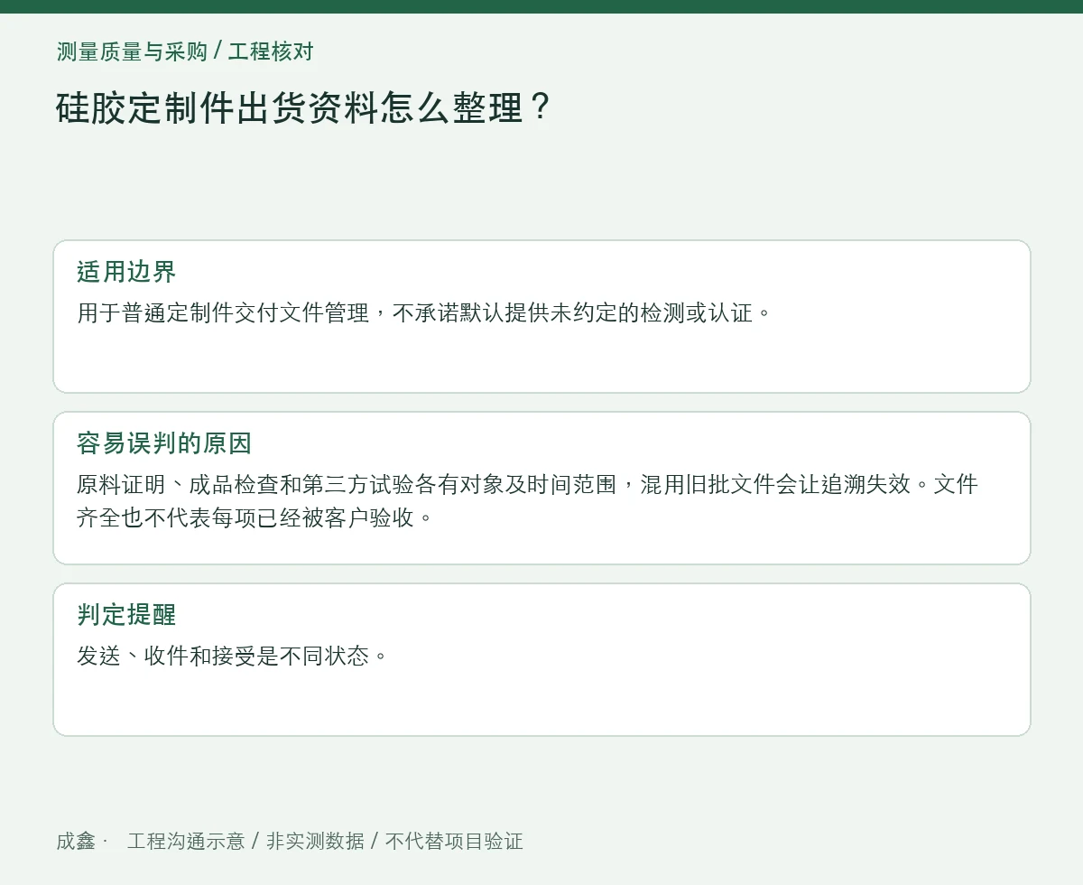 硅胶定制件出货资料怎么整理?批次、报告和样品一一对应 适用边界与判定提醒图