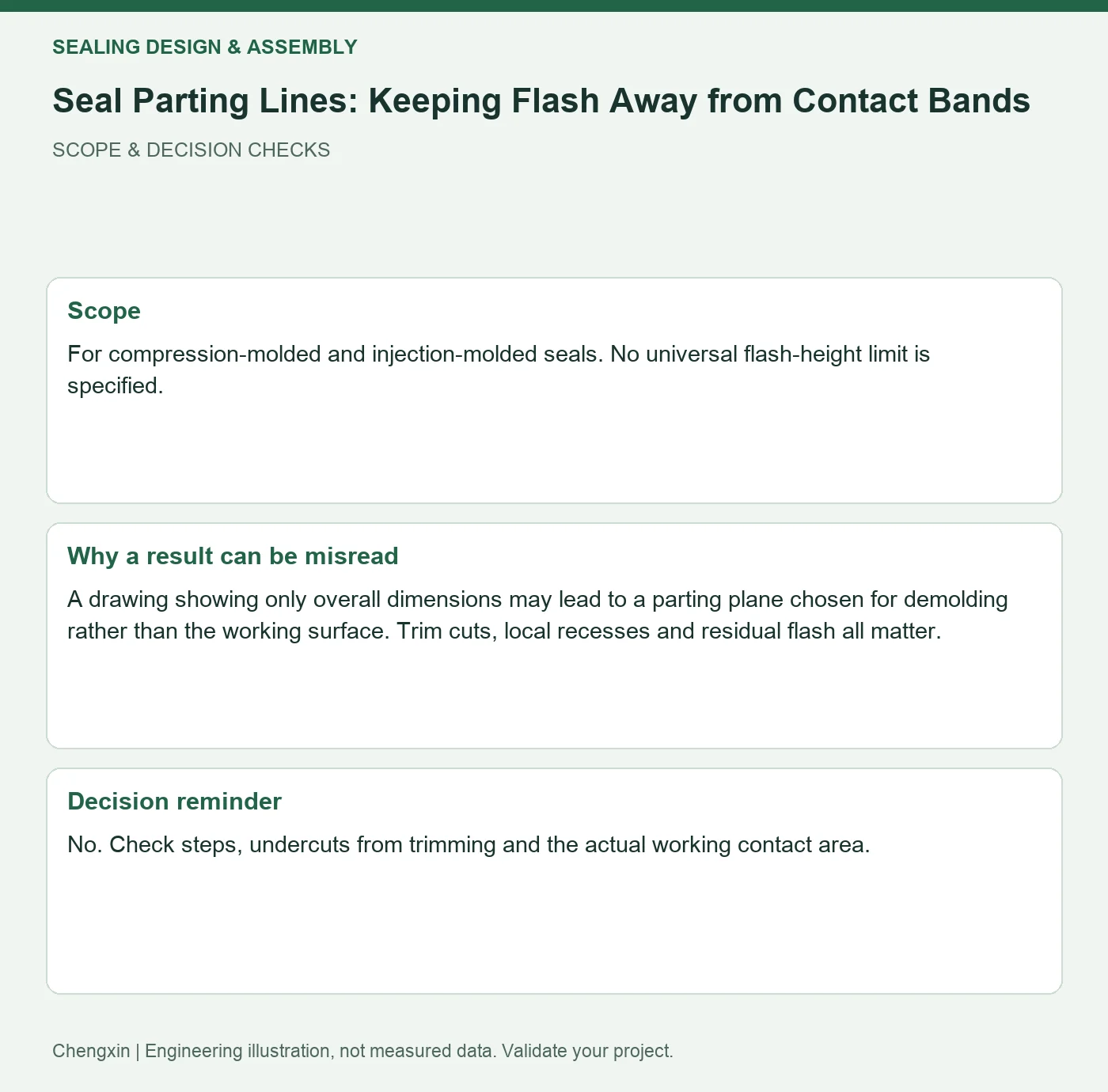 Seal Parting Lines: Keeping Flash Away from Contact Bands — scope and decision reminders