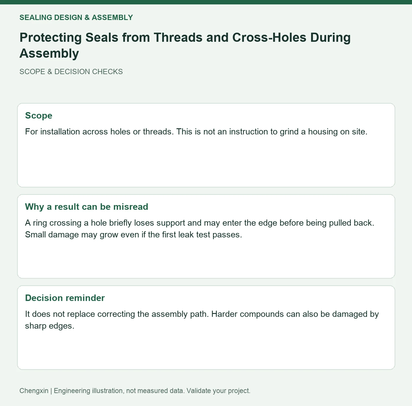 Protecting Seals from Threads and Cross-Holes During Assembly — scope and decision reminders
