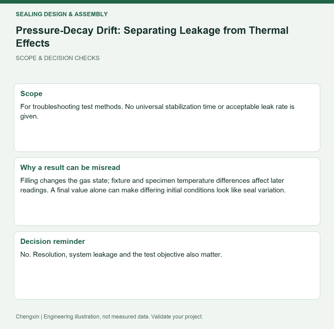 Pressure-Decay Drift: Separating Leakage from Thermal Effects — scope and decision reminders