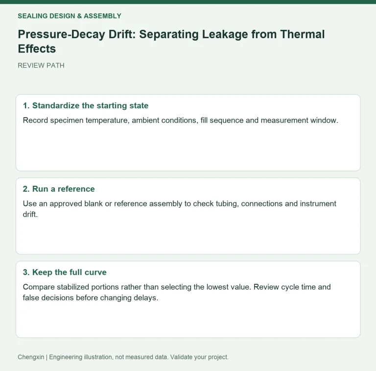Pressure-Decay Drift: Separating Leakage from Thermal Effects — review diagram