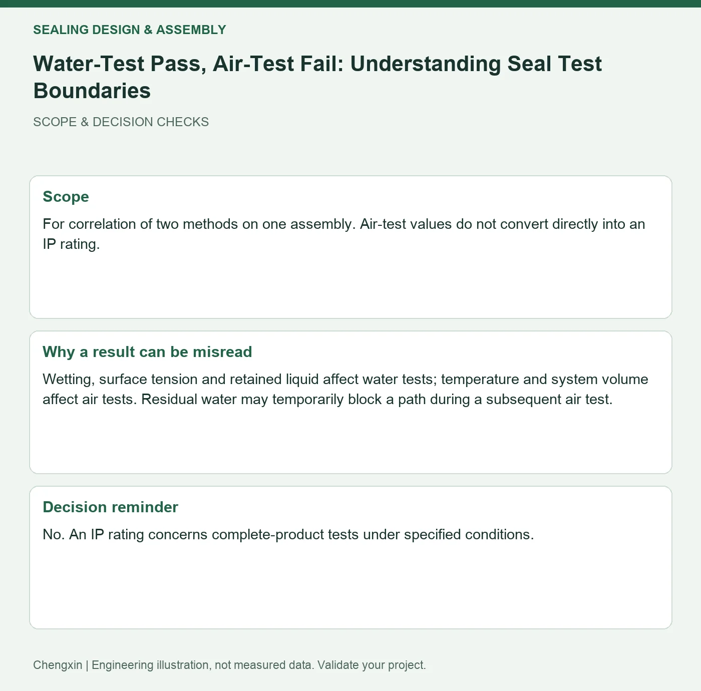 Water-Test Pass, Air-Test Fail: Understanding Seal Test Boundaries — scope and decision reminders