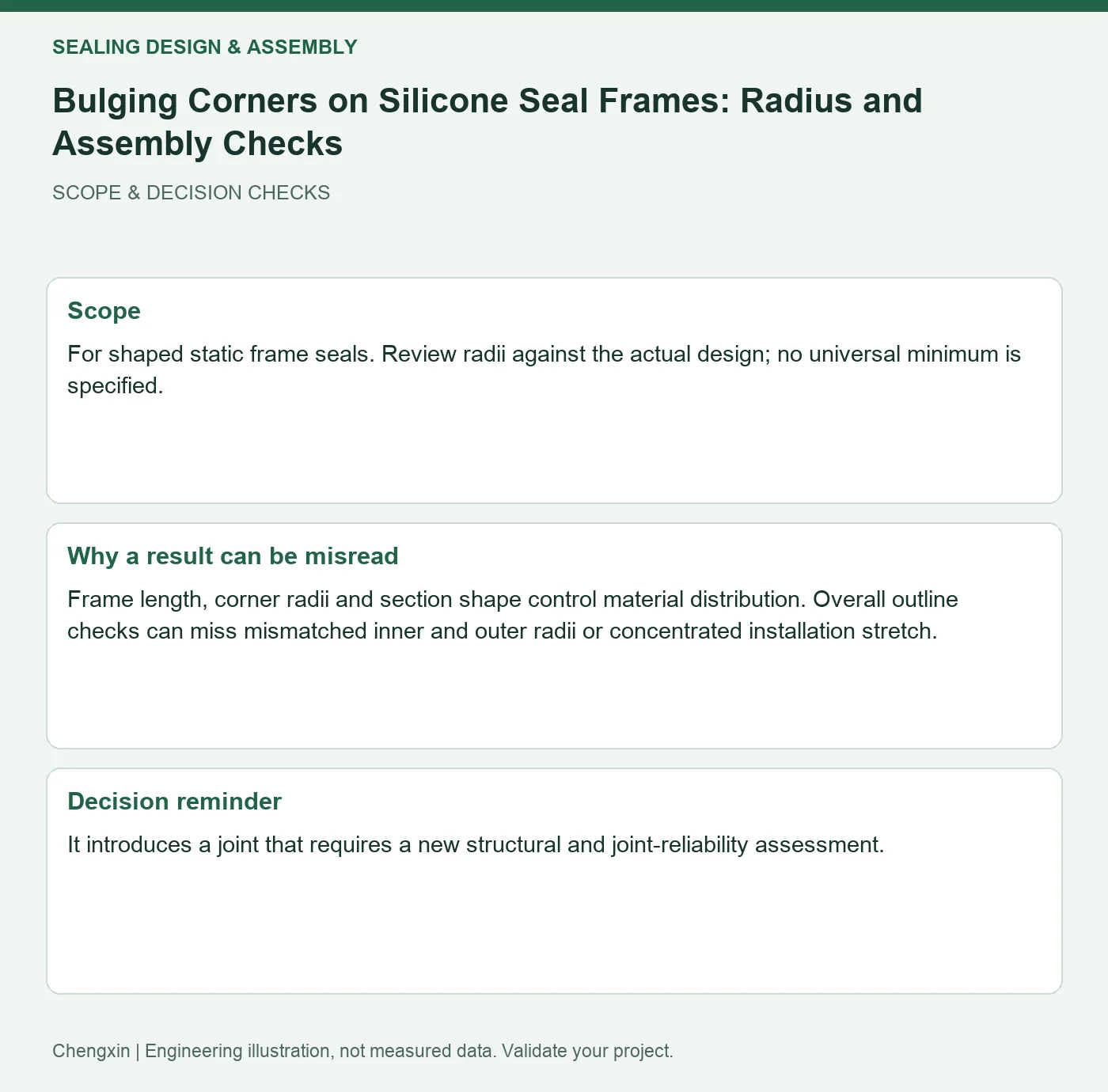 Bulging Corners on Silicone Seal Frames: Radius and Assembly Checks — scope and decision reminders