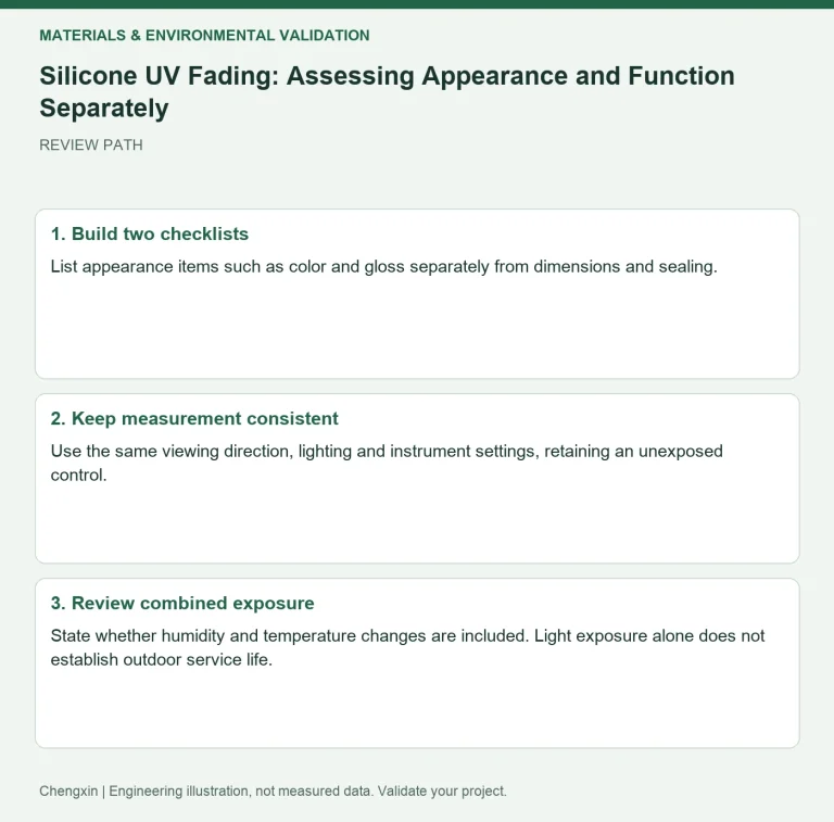 Silicone UV Fading: Assessing Appearance and Function Separately — review diagram