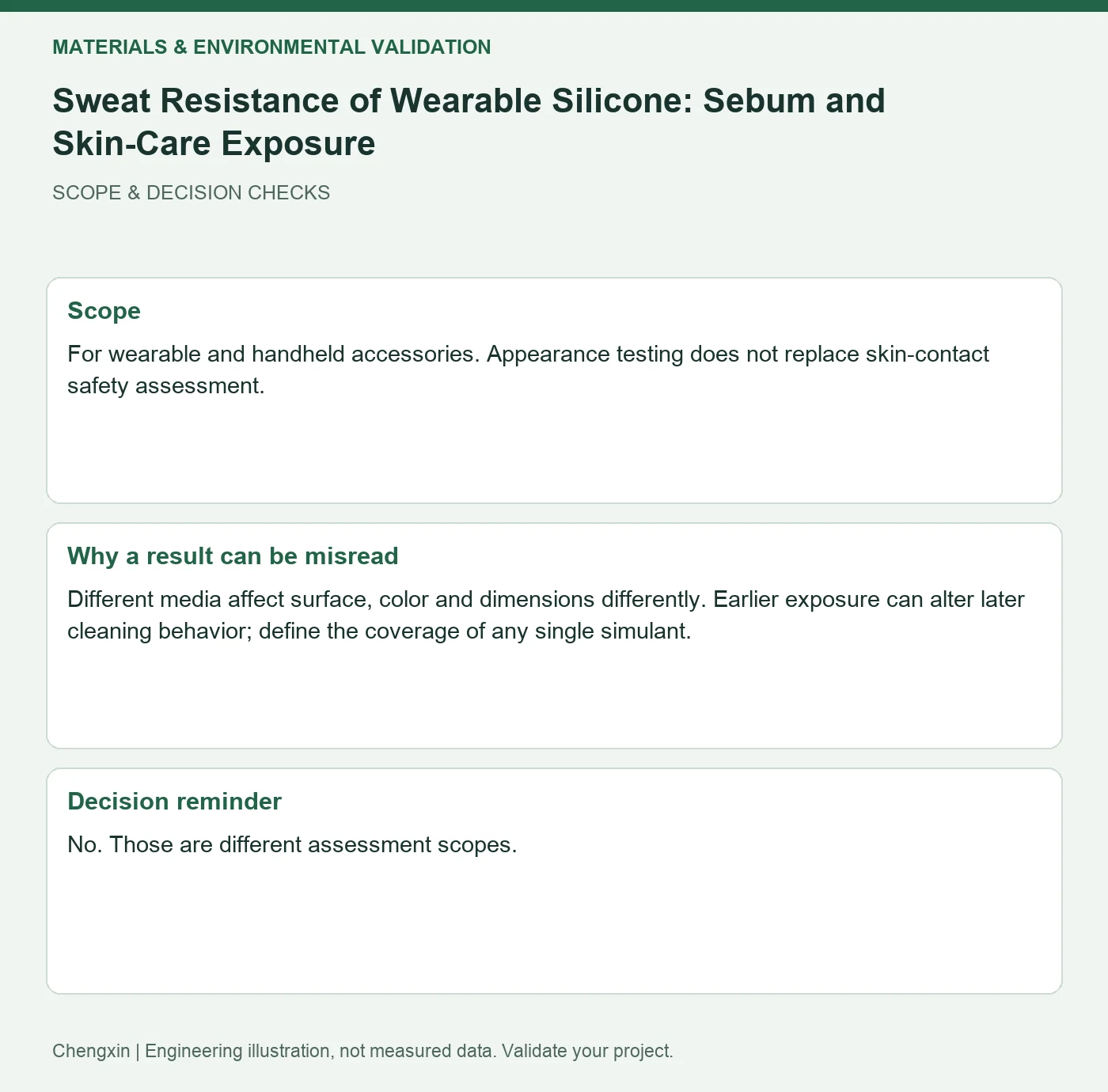Sweat Resistance of Wearable Silicone: Sebum and Skin-Care Exposure — scope and decision reminders