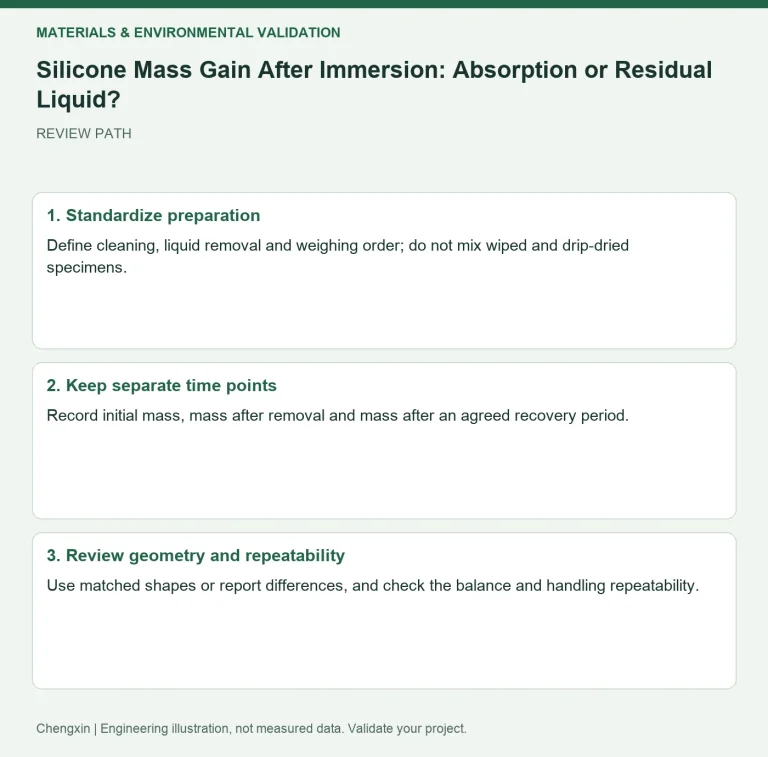 Silicone Mass Gain After Immersion: Absorption or Residual Liquid? — review diagram