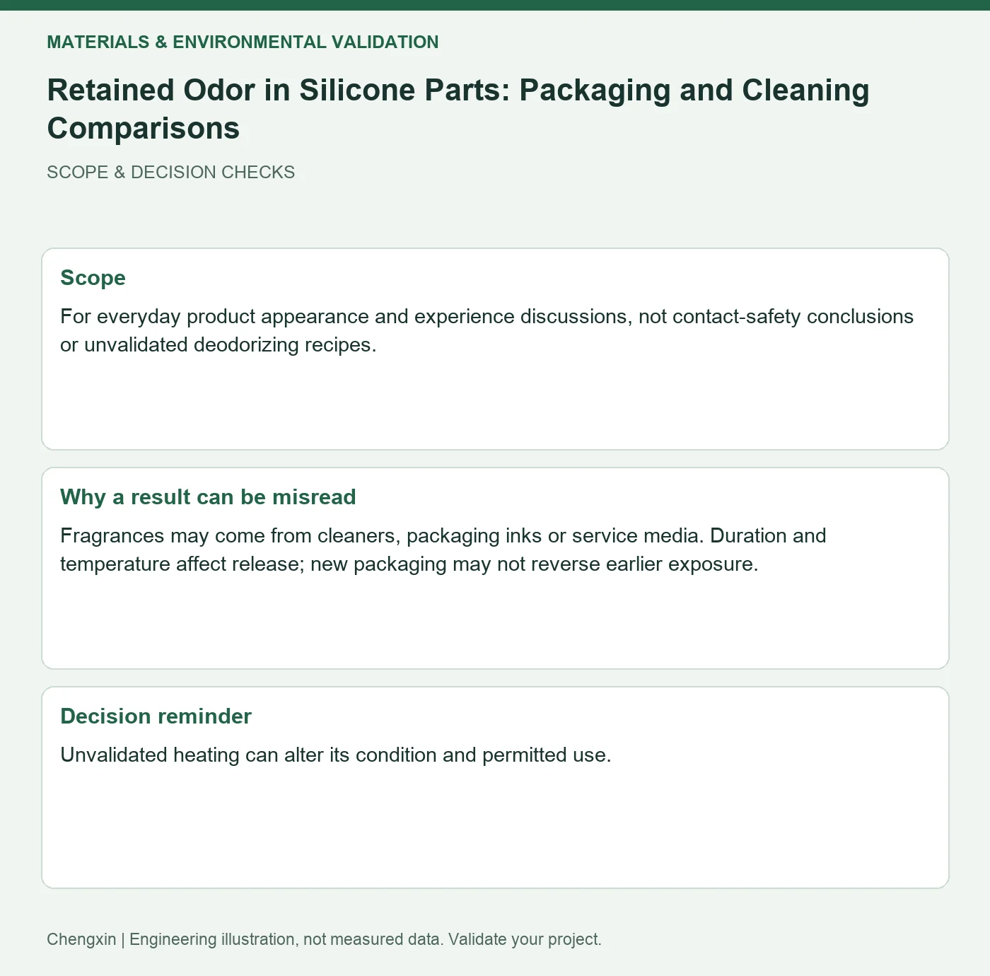 Retained Odor in Silicone Parts: Packaging and Cleaning Comparisons — scope and decision reminders