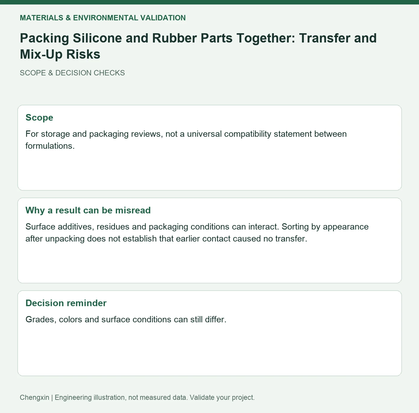 Packing Silicone and Rubber Parts Together: Transfer and Mix-Up Risks — scope and decision reminders