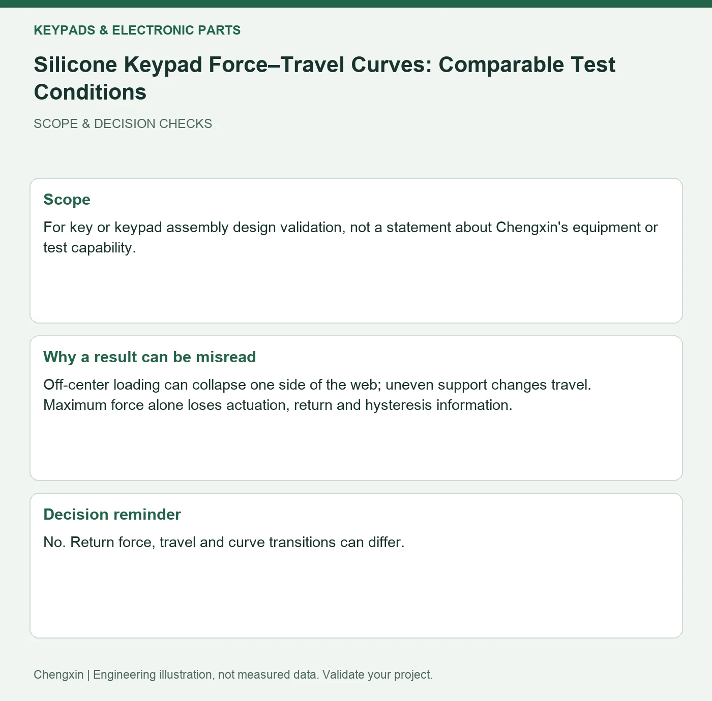 Silicone Keypad Force–Travel Curves: Comparable Test Conditions — scope and decision reminders