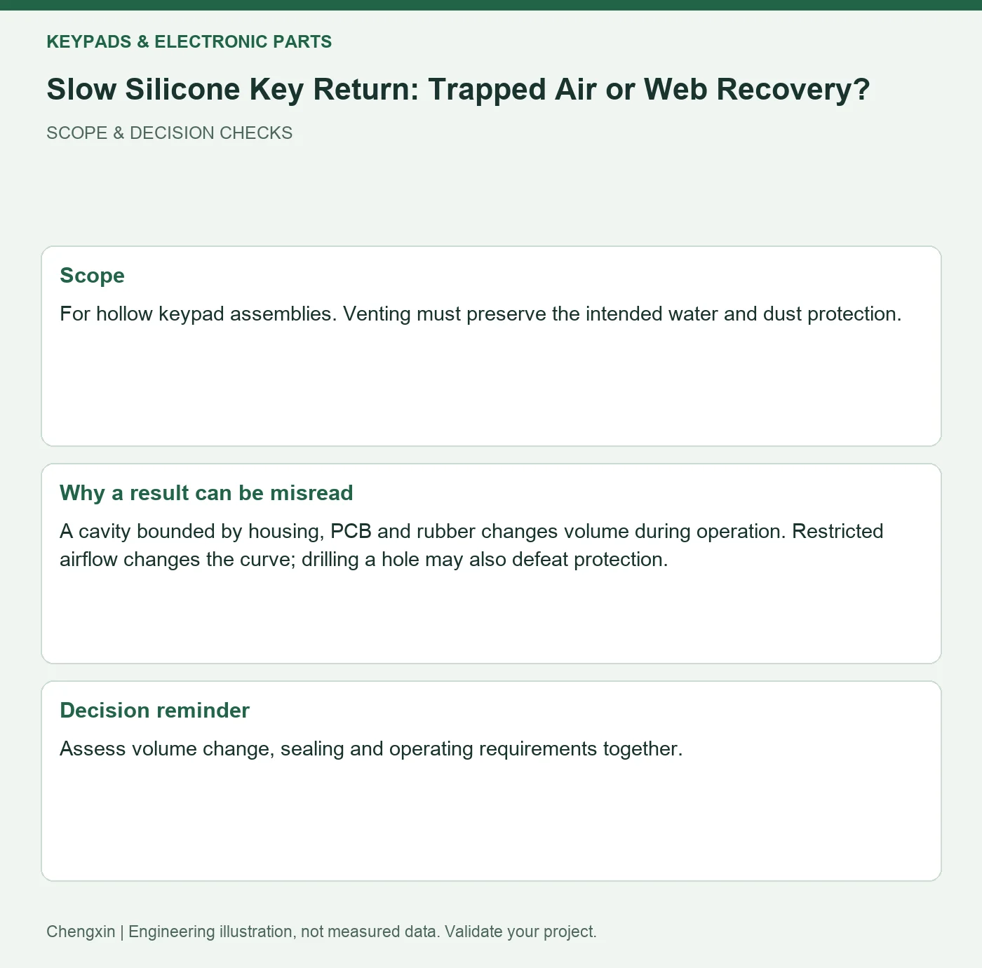 Slow Silicone Key Return: Trapped Air or Web Recovery? — scope and decision reminders