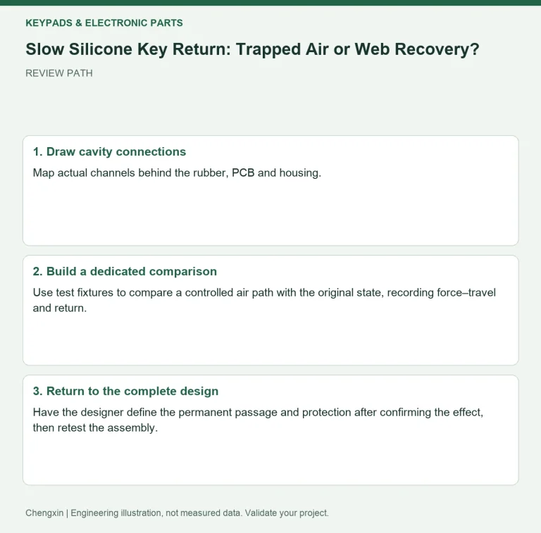 Slow Silicone Key Return: Trapped Air or Web Recovery? — review diagram