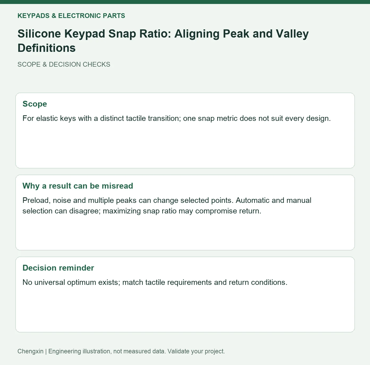 Silicone Keypad Snap Ratio: Aligning Peak and Valley Definitions — scope and decision reminders