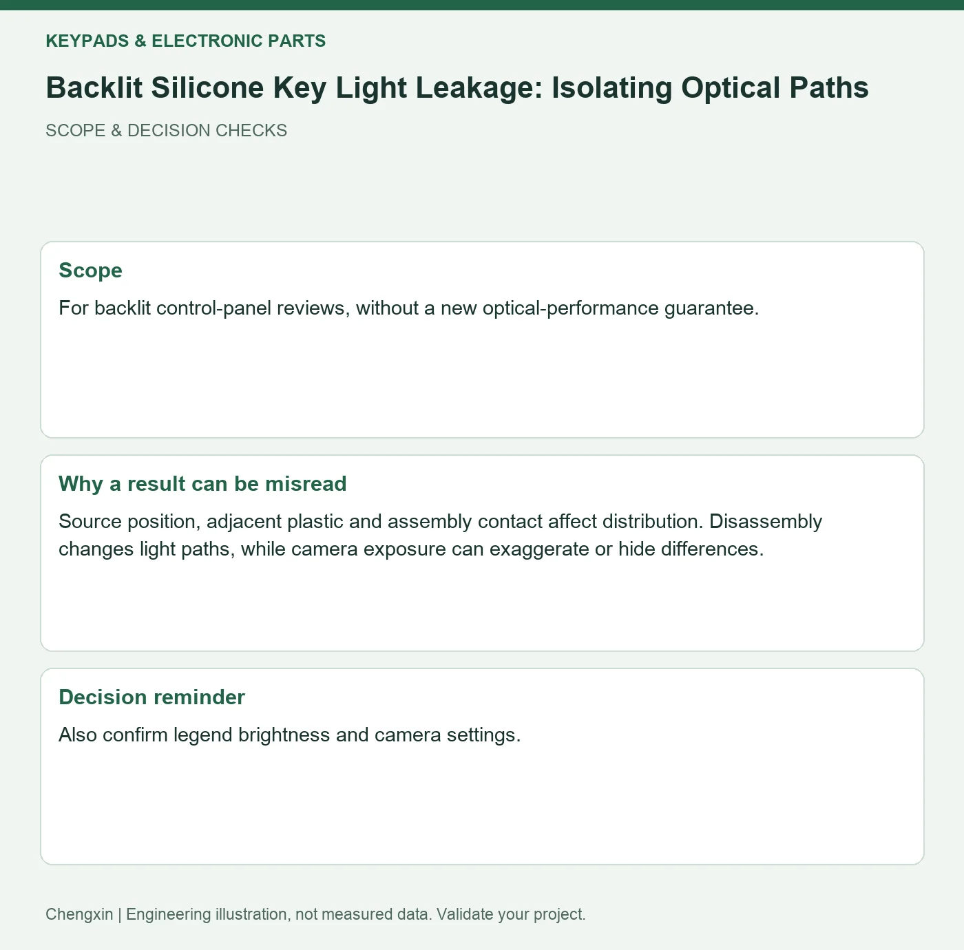 Backlit Silicone Key Light Leakage: Isolating Optical Paths — scope and decision reminders