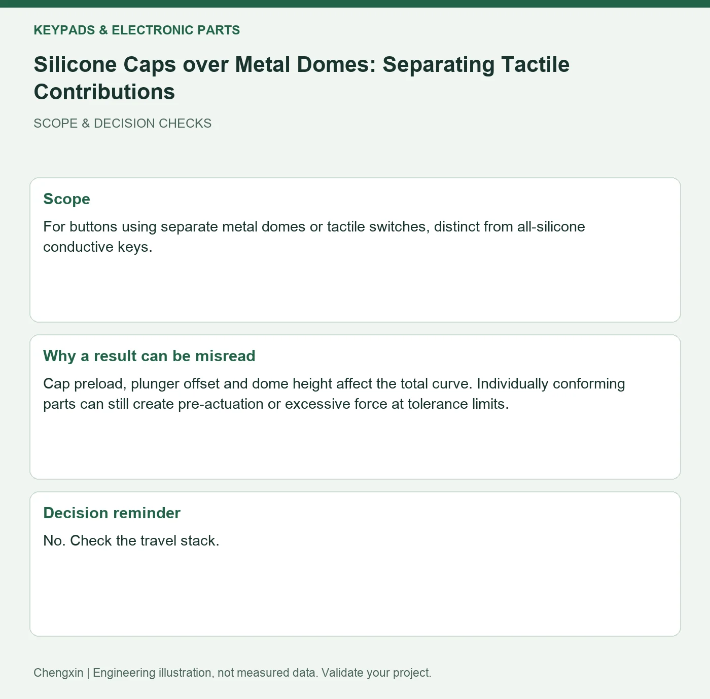 Silicone Caps over Metal Domes: Separating Tactile Contributions — scope and decision reminders