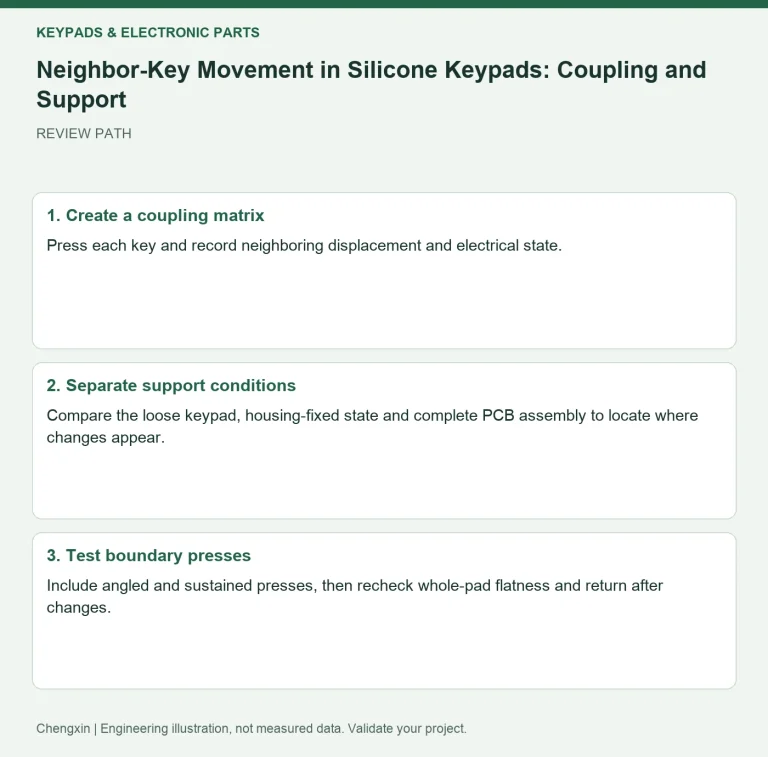 Neighbor-Key Movement in Silicone Keypads: Coupling and Support — review diagram