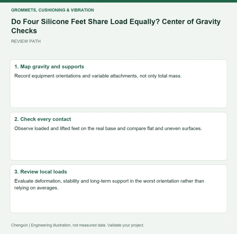 Do Four Silicone Feet Share Load Equally? Center of Gravity Checks — review diagram