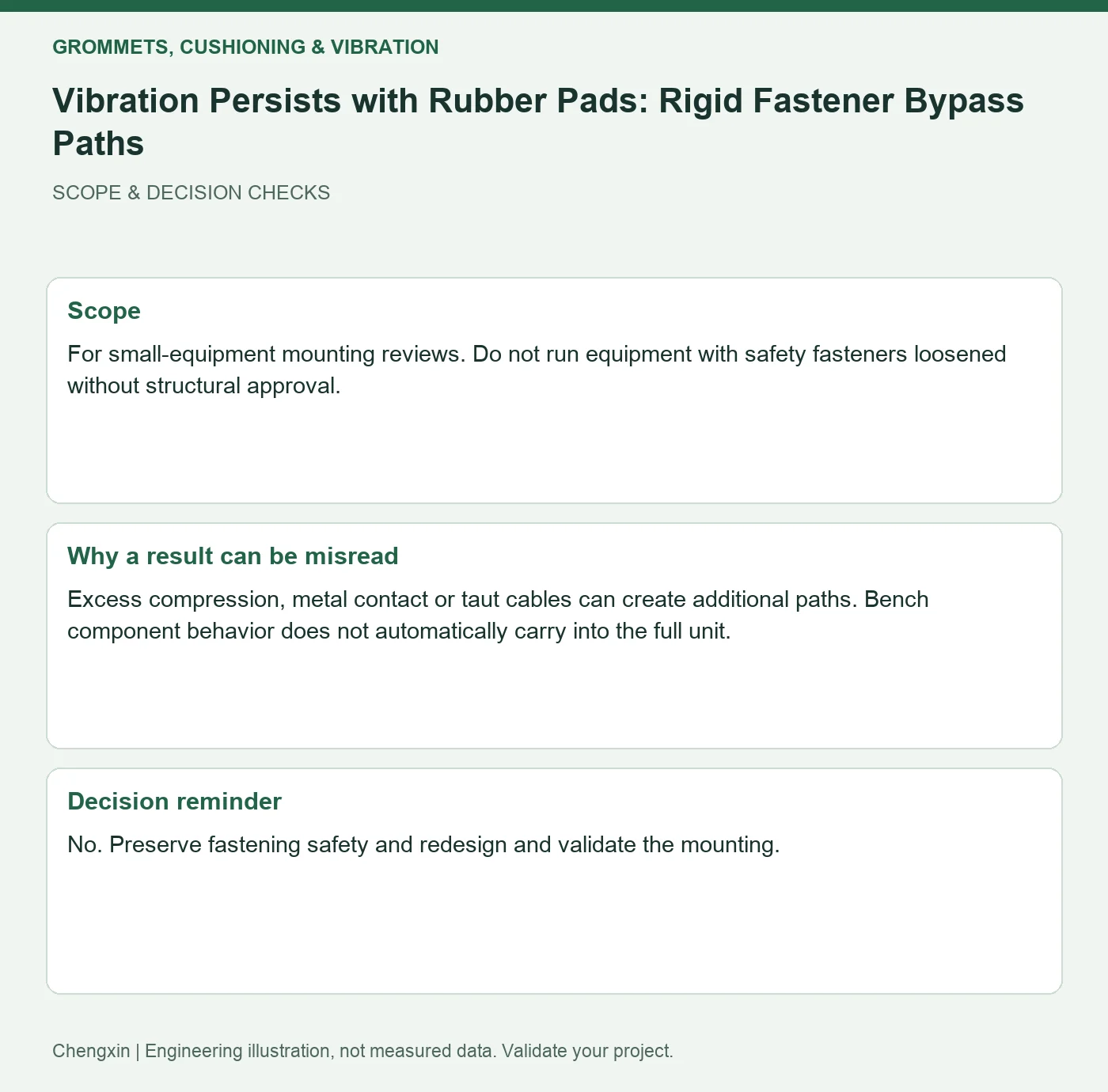 Vibration Persists with Rubber Pads: Rigid Fastener Bypass Paths — scope and decision reminders