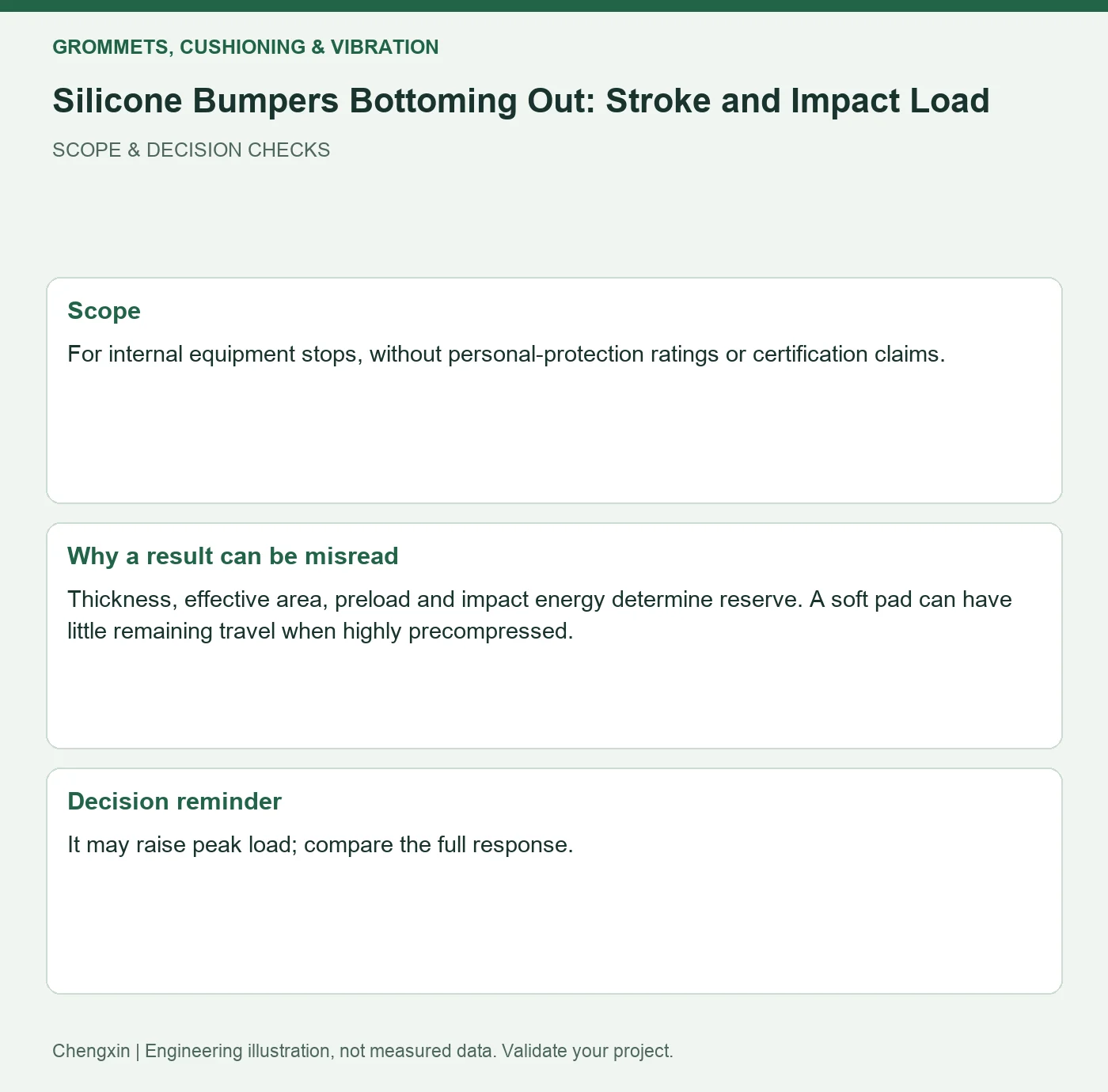 Silicone Bumpers Bottoming Out: Stroke and Impact Load — scope and decision reminders