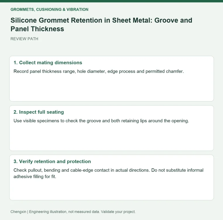 Silicone Grommet Retention in Sheet Metal: Groove and Panel Thickness — review diagram