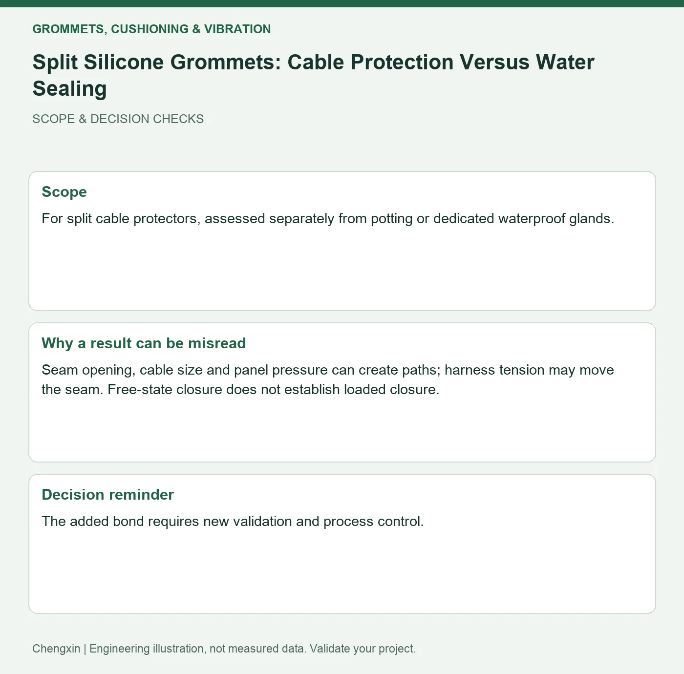 Split Silicone Grommets: Cable Protection Versus Water Sealing — scope and decision reminders