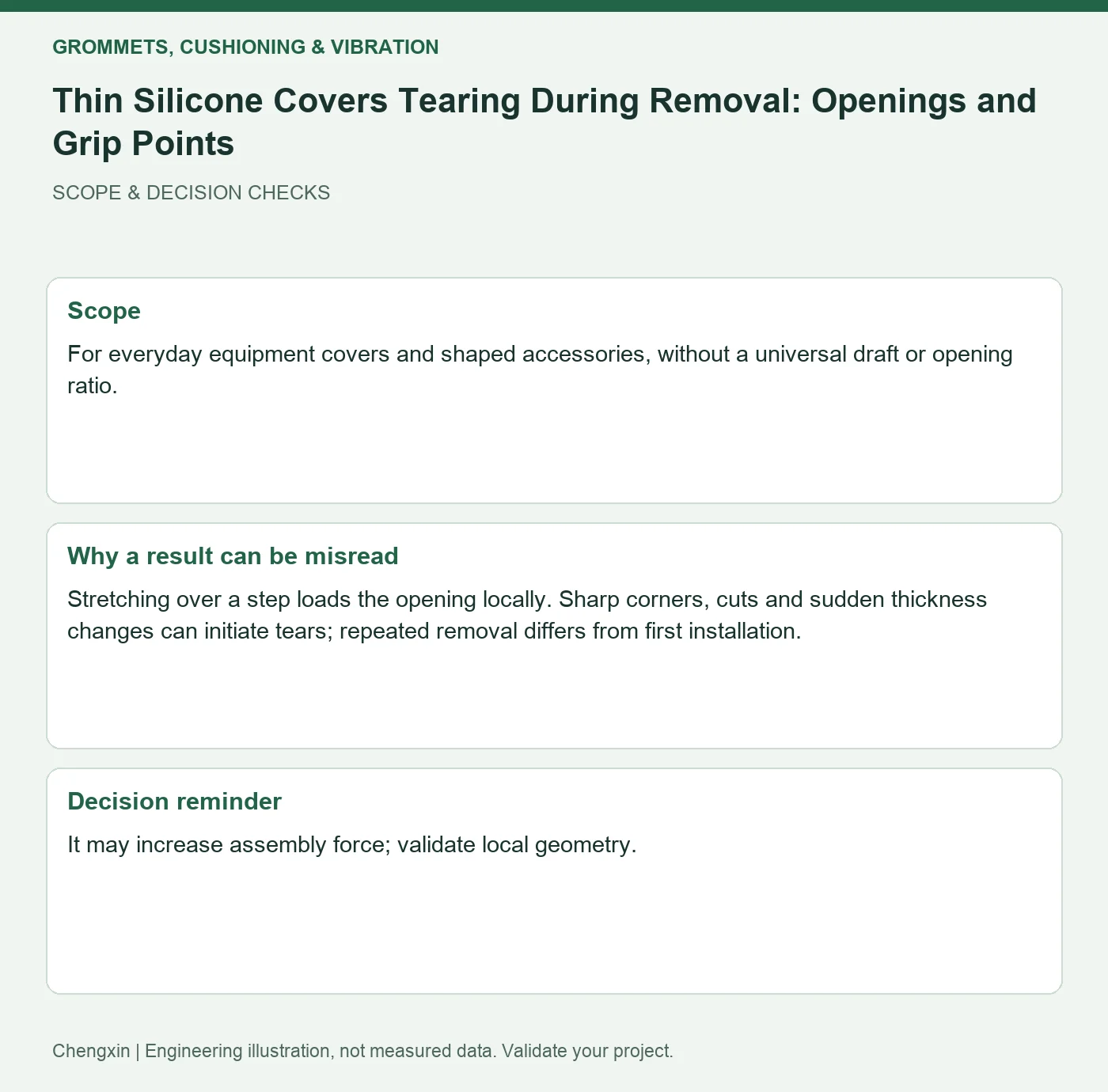 Thin Silicone Covers Tearing During Removal: Openings and Grip Points — scope and decision reminders