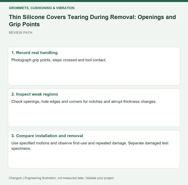 Thin Silicone Covers Tearing During Removal: Openings and Grip Points — review diagram