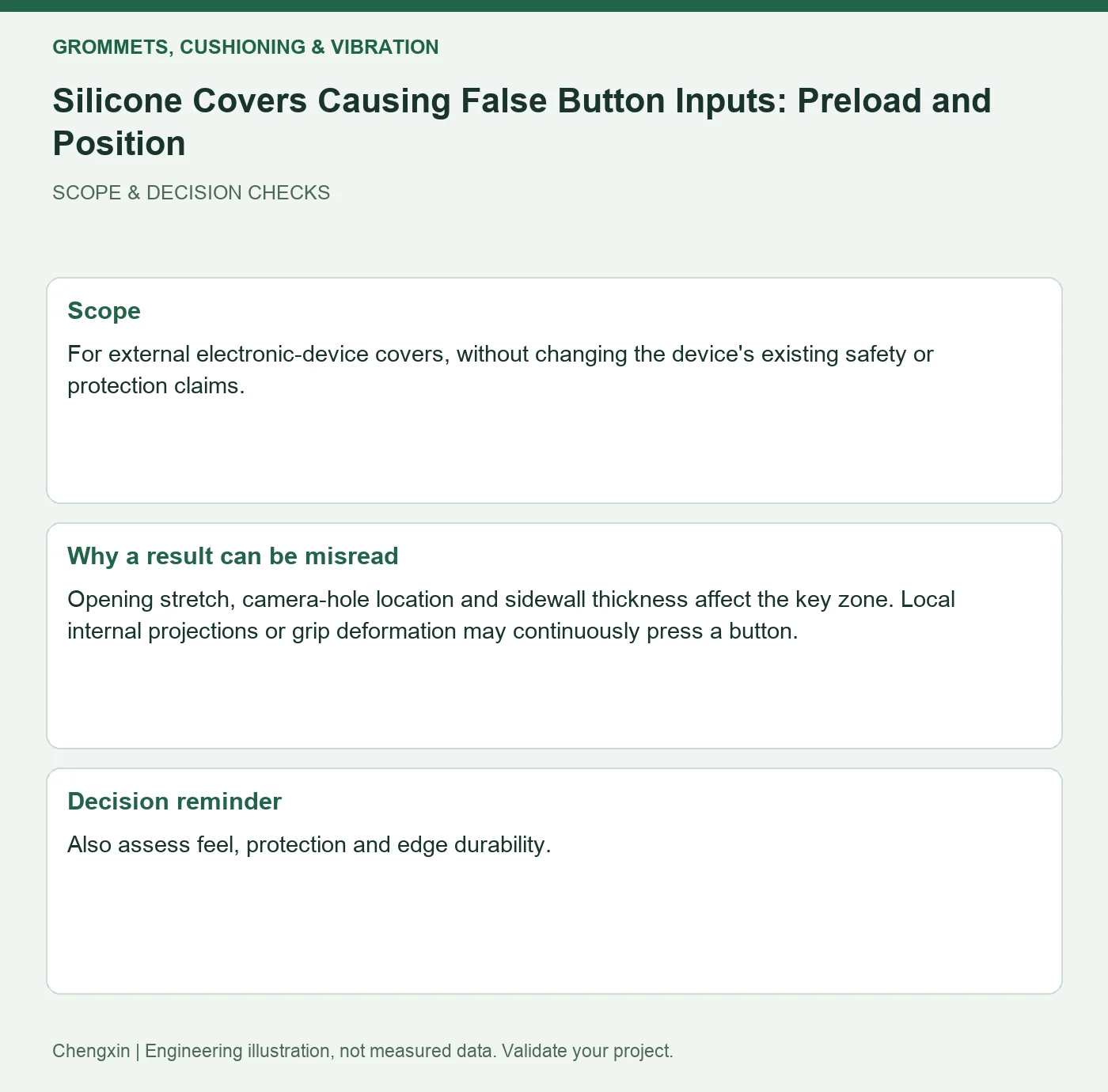 Silicone Covers Causing False Button Inputs: Preload and Position — scope and decision reminders