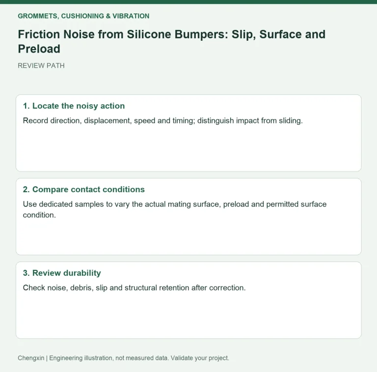 Friction Noise from Silicone Bumpers: Slip, Surface and Preload — review diagram