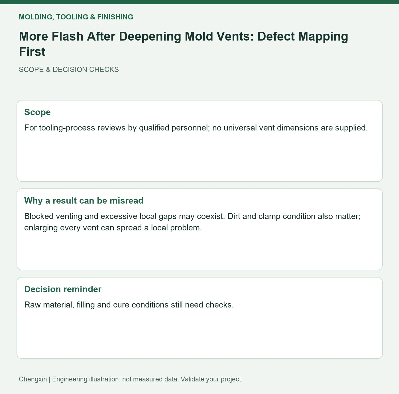 More Flash After Deepening Mold Vents: Defect Mapping First — scope and decision reminders