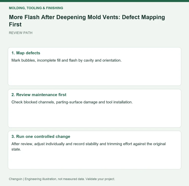 More Flash After Deepening Mold Vents: Defect Mapping First — review diagram