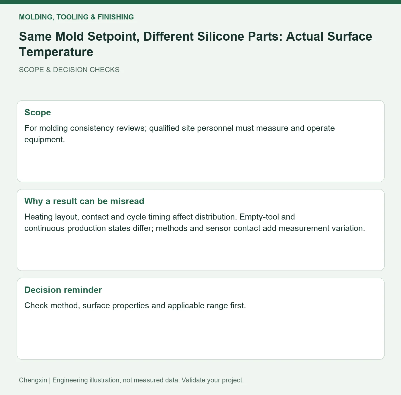 Same Mold Setpoint, Different Silicone Parts: Actual Surface Temperature — scope and decision reminders