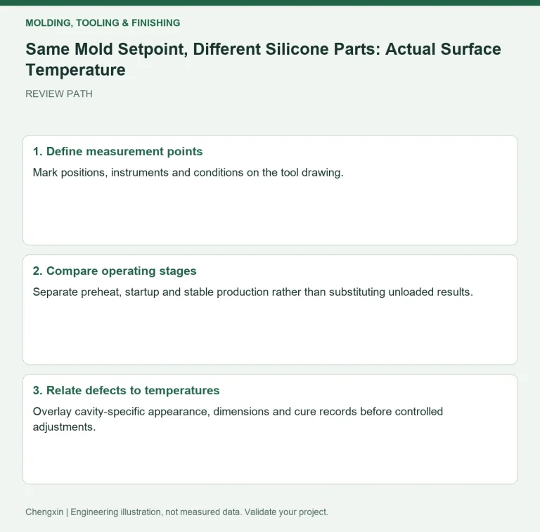 Same Mold Setpoint, Different Silicone Parts: Actual Surface Temperature — review diagram