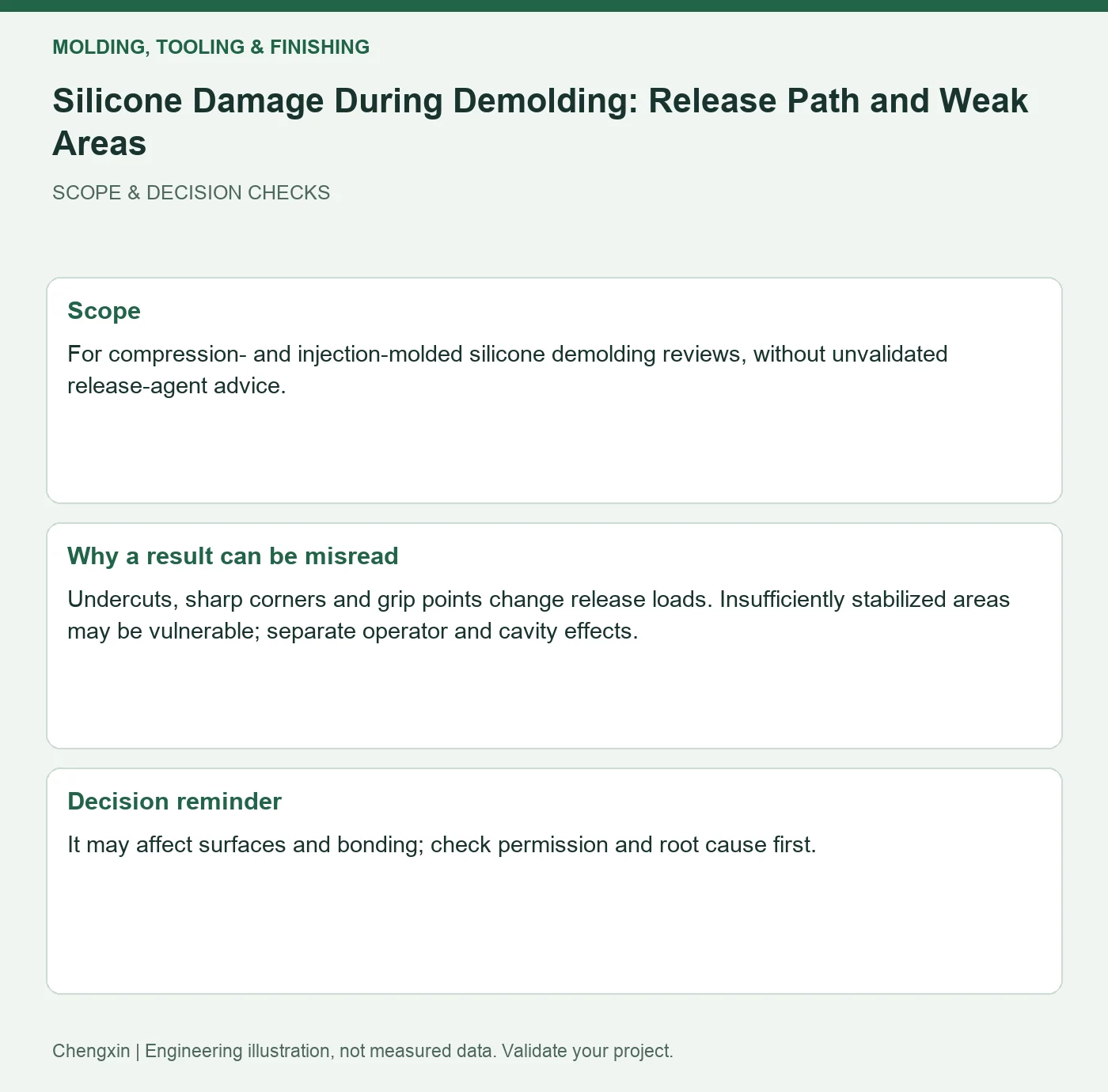 Silicone Damage During Demolding: Release Path and Weak Areas — scope and decision reminders